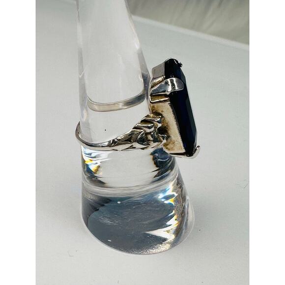 Vintage Sterling Silver and Blue Stone Cocktail Ring - Picture 4 of 8